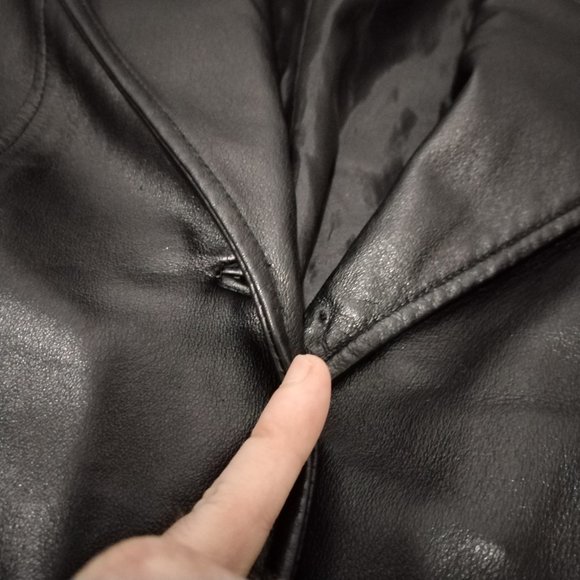 VTG C&A Jacket Women 14 Black Nappa Leather Trench Coat Long Leg Slit Steampunk - Picture 5 of 16